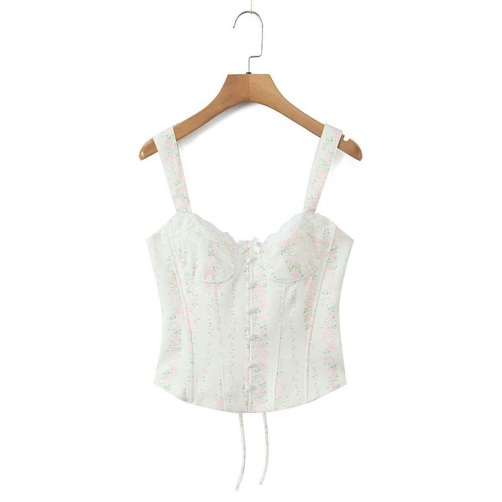 Traje Francés Dulce Floral 2026: Camisola con cordones y Falda de cintura alta