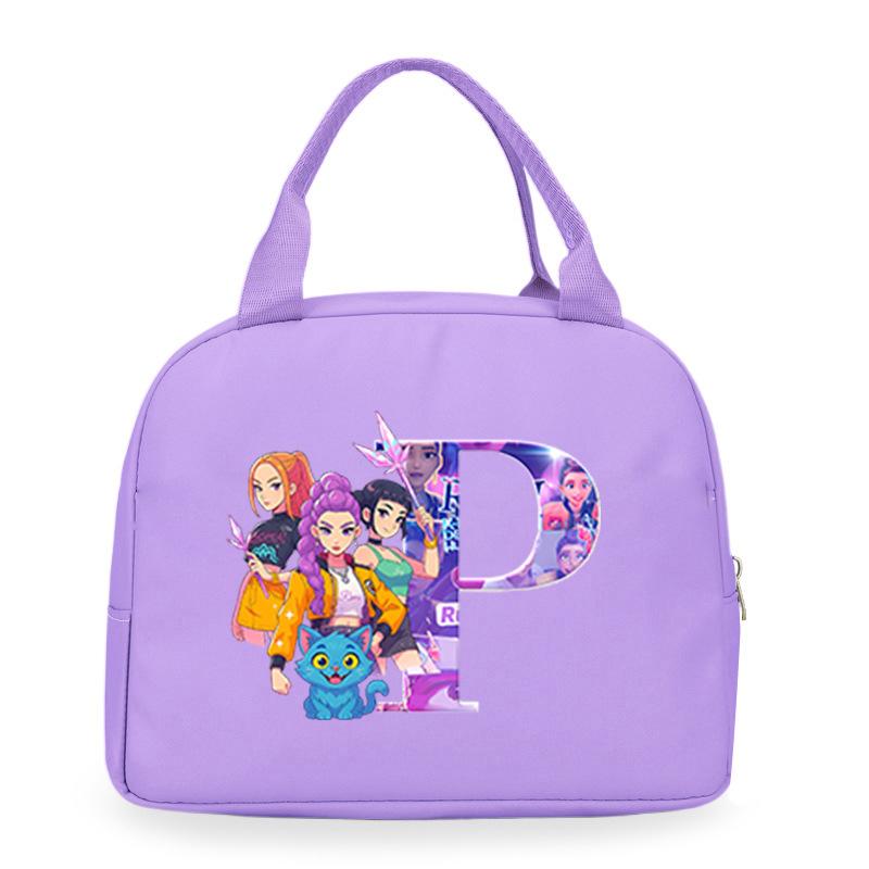 Trend Kpop Anime Cartoon Peripheral 26 Letter Printing Bento Bag Commuter Portable Lunch Box Bag