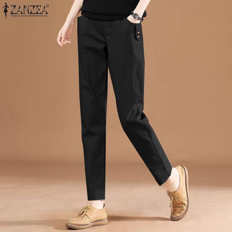 

Женские повседневные брюки ZANZEA средней посадки с однотонными карманами 5XL коричневый