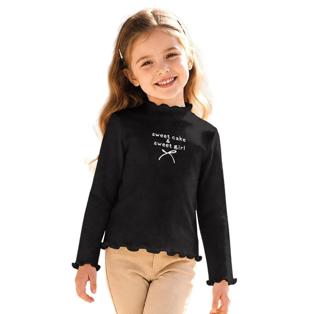 Girls' Fashion High Neck Long Sleeve Top for Casual Everyday Wear