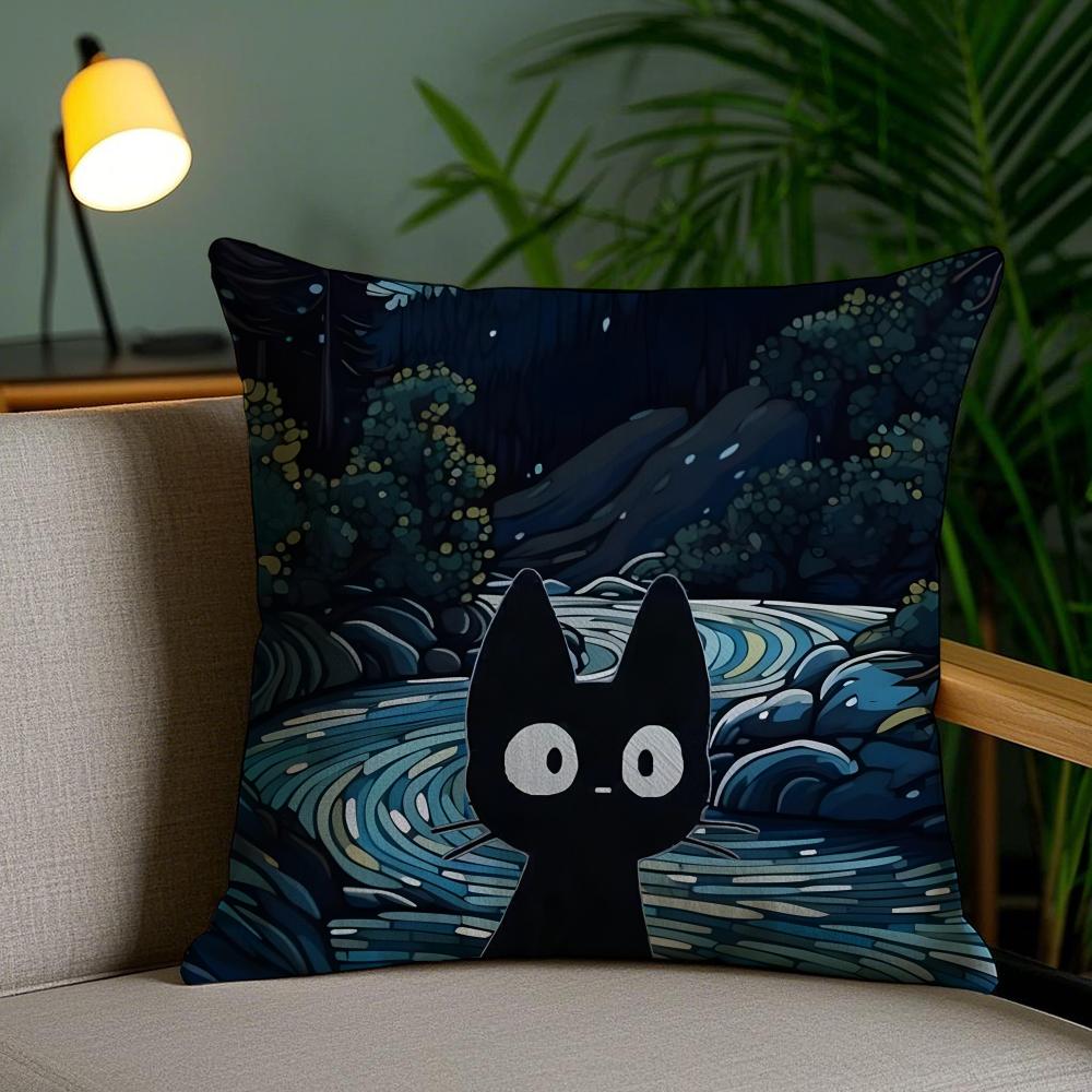 Black Cat Cushion Cover Soft Short Plush Double-Sided Printing Home Decor Machine Washable Pillow Case Gift