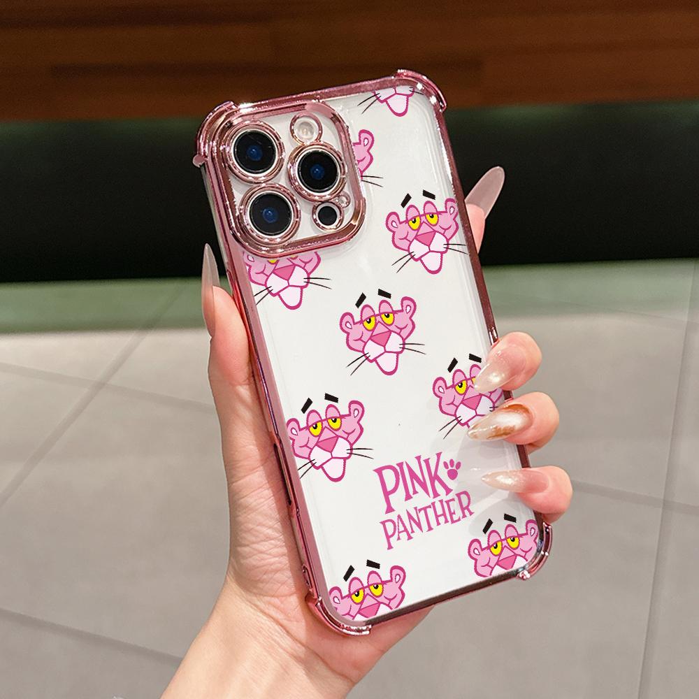 

Cute Pink Panthers Phone Case for iPhone 17 Air 16 15 14 Plus 13 12 11 Pro Max X Xs XR 8 e Anti-drop Transparent Soft Cover iPhone 12 Pro