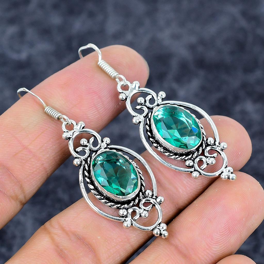 Indicolite Tourmaline Gemstone 925 Sterling Silver Jewelry Earring 2.21" M-3292