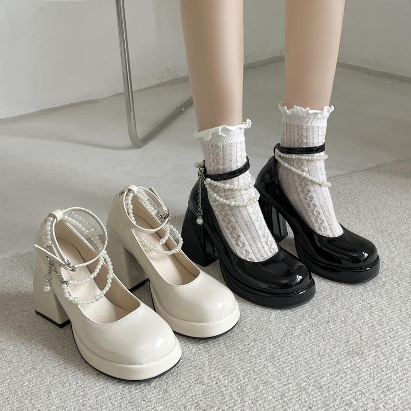 High-heeled Small Leather Shoes Women's Spring 2025 New White French Wedding Shoes Retro Thick-heeled Thick-soled Raised Mary Jane Shoes