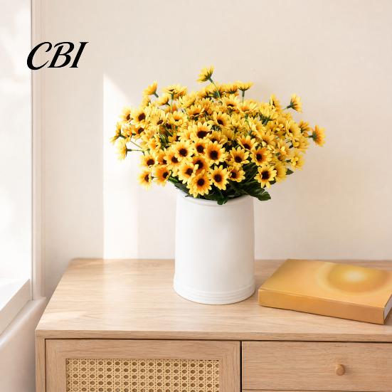 Non-fading Artificial Blooms 24 Heads Sunflower Bouquet, Lifelike Silk Daisy, Flexible Stems DIY Realistic Petals Floral Arrangement for Home Desktop