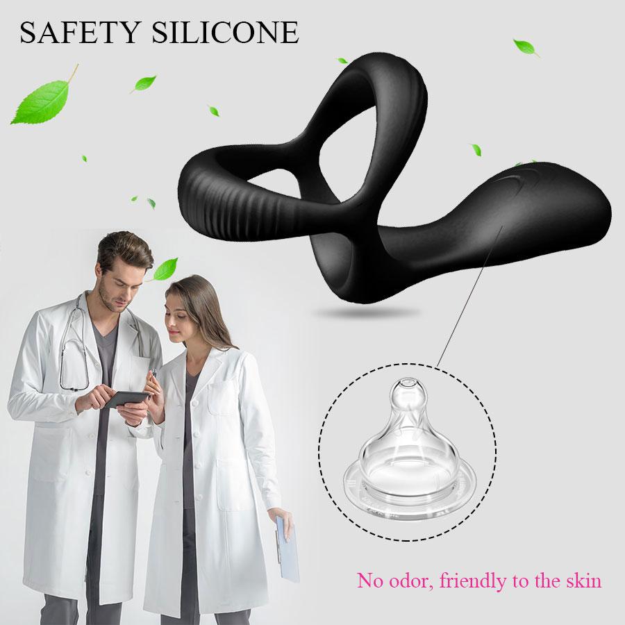 3 In 1 Vibrierender Penisring Männlicher Vibrator Penisring Verzögerung der Ejakulation Hodenmassage Dammstimulator Erwachsenes Sexspielzeug für Männer