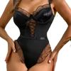 European and American Black Lace Floral Backless Bodysuit - Sexy Lingerie with Straps