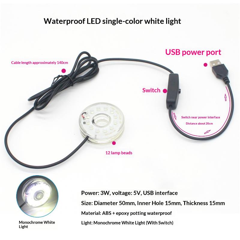 1Pcs Dc Waterproof Round Lamp Usb Led Illumination Colorful Light With Hole For Fish Tank Pool Garden Aquarium Decor Lighting