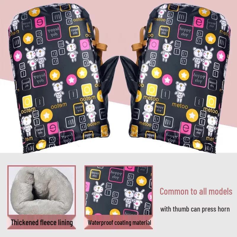 Electric Vehicle Handlebar Cover - Fleece Lined, Thickened, Windproof, and Warm for Cold Weather Riding.
