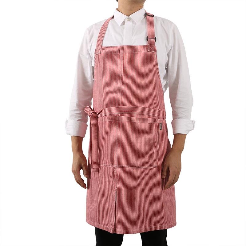 

Korean Style Striped Apron with Logo - Unisex Fashion for Restaurant, Cafe & Baking