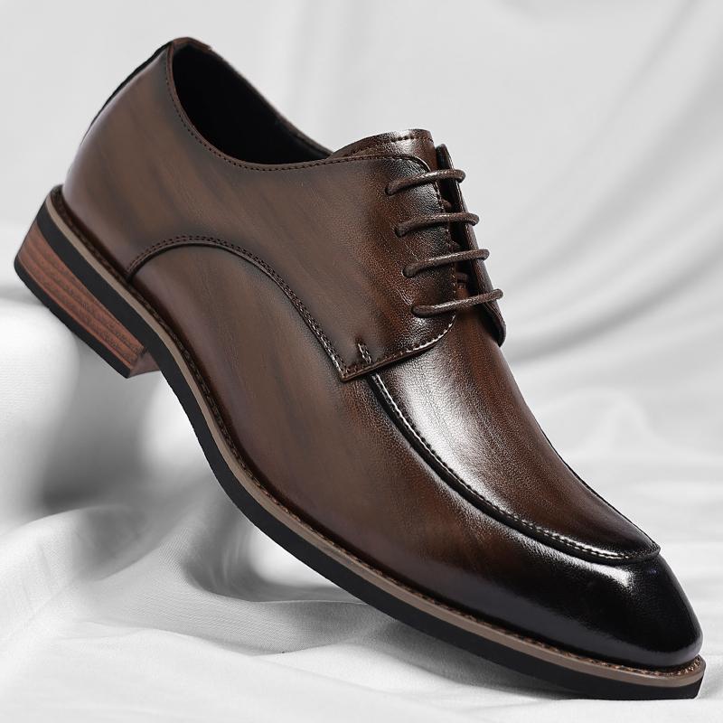 Fashion  Men's Lace Up Gentlemen's Banquet Derby Shoes Autumn New Style Comfortable Pointed Business Formal Leather Shoes