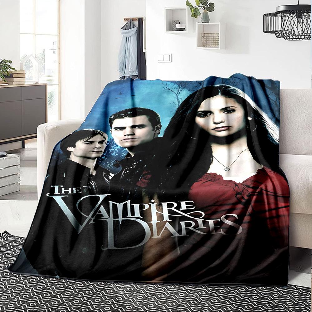 Vampire Diaries Flannel Blanket Super Soft Warm Cozy Blanket for Sofa Bed Office Travel All‑Season Home Decor Gift