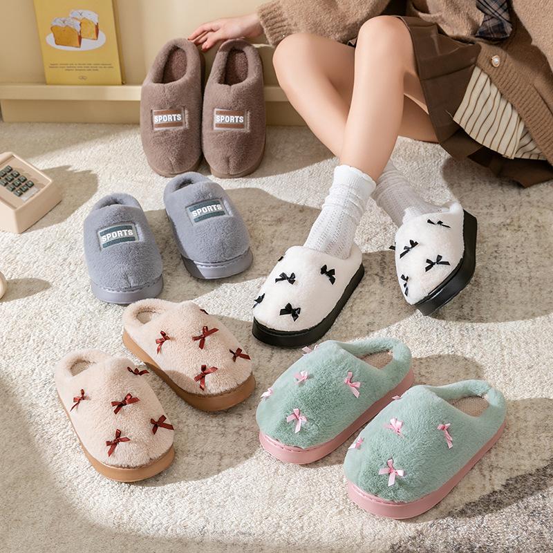 Lightweight Cotton Slippers Autumn and Winter Indoor Home Living Room Velvet Thick Bottom Warm Couple Hair Slippers