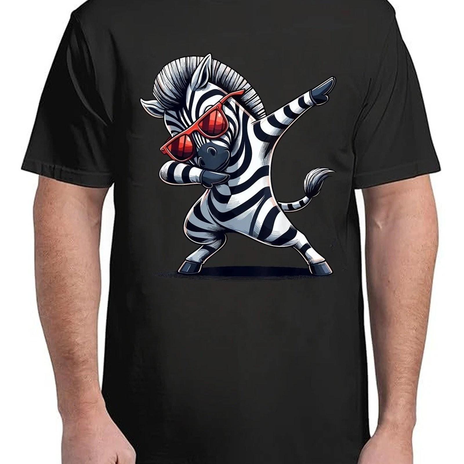 Dabbing Zebra Sunglasses Funny Graphic Tee T-Shirt Unisex Mens Womens Cool S