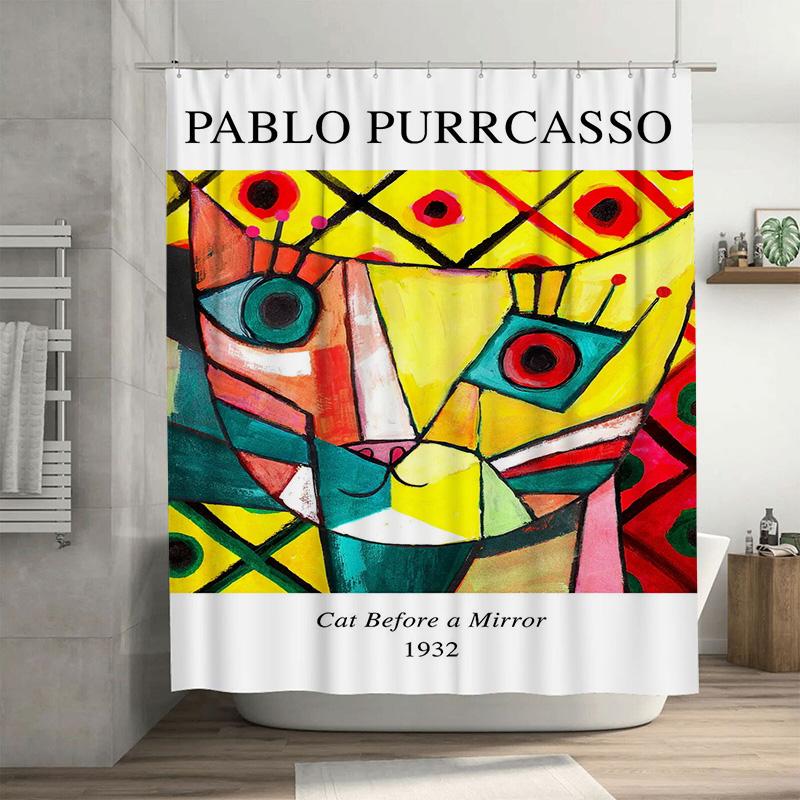 

Modern Bathroom Decor Shower Curtain With Picasso Cat Design Waterproof Fabric For Home Decoration W60H190(CM)-1 Pcs