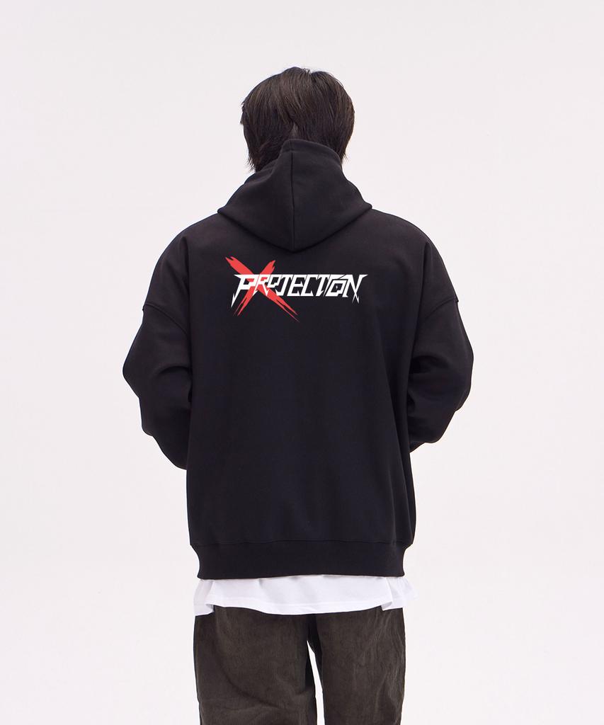 Astral Projection Projection X Oversized Wide Shoulder Zip-Up Hoodie_Black