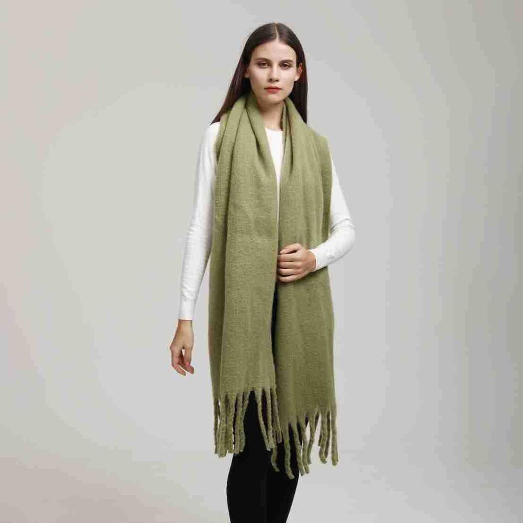 Mohair Women Men Scarf Winter New Girls Female Solid Color Warm Long Scarves Soft Coarse Braid Tassel Shawl Simple Wrap Shawls