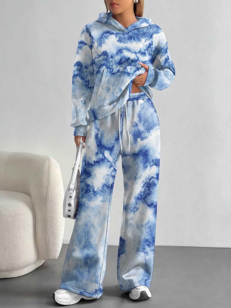 Gradual Change European And American Autumn And Winter Casual Long-Sleeved Suit Women'S Hooded Sweater Trousers Two-Piece Set