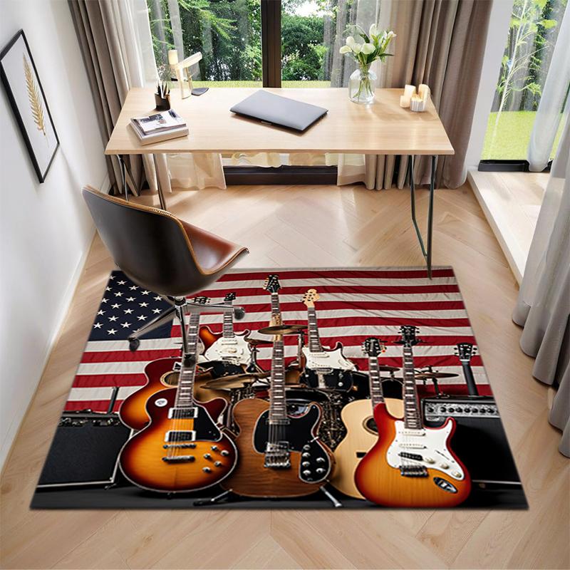 1Pc Electric Guitar Theme Printed Circular Carpet, Home Door Mat, Outdoor Travel Protection Carpet A2
