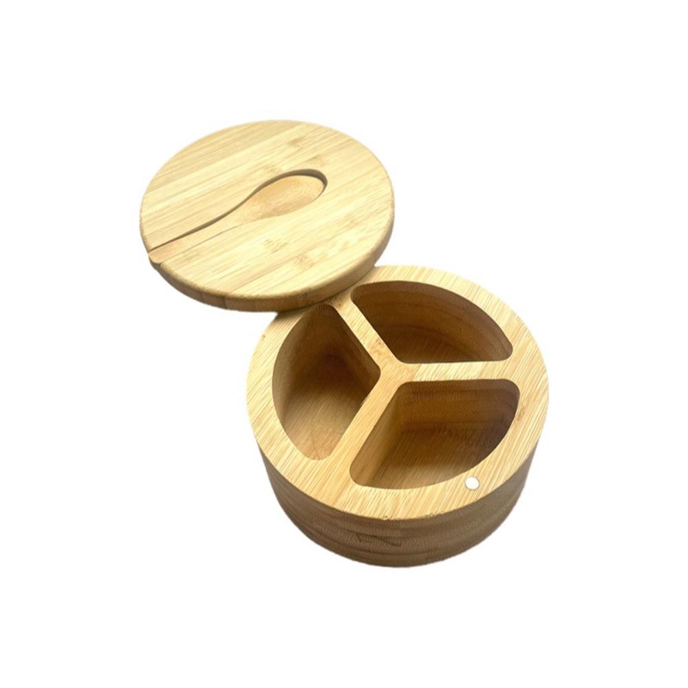 Multifunctional Bamboo Condiment Container Swivel Lid Kitchen Condiment Pots  Kitchen Organizer