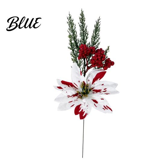 Red Petal Holiday Floral Decor Christmas Artificial Flowers, Faux Poinsettia Stems with Berries & Maintenance Free Seasonal Plants Pine Branches,