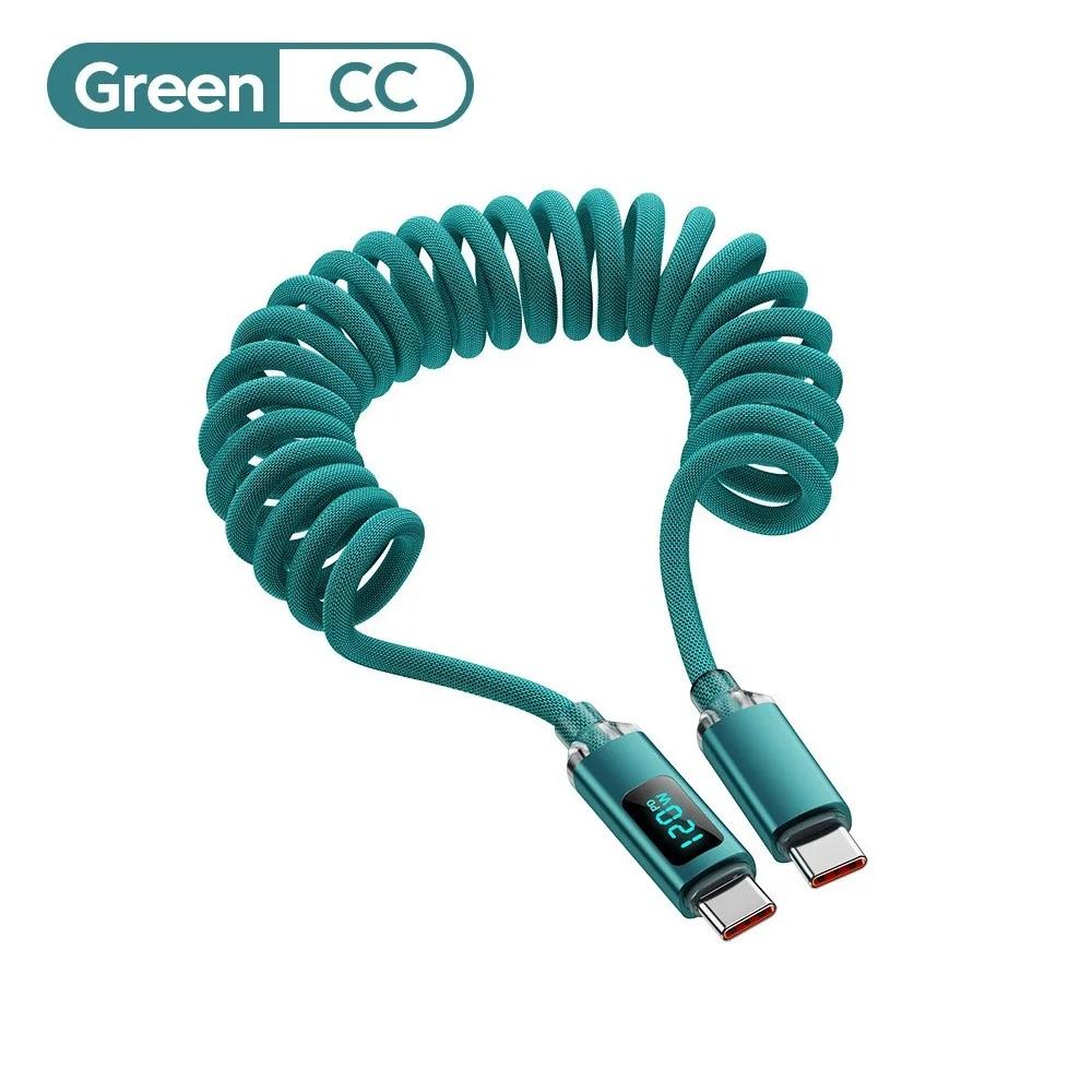 120W Car Spring Data Cable Digital Display Retractable USB C To Type C Fast Charging Cable for iPhone 15 Samsung Huawei Xiaomi