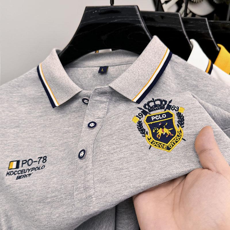 

Мужская футболка с длинным рукавом, высококачественная рубашка поло с вышитыми лацканами, средний деловой повседневный топ 4XL серый