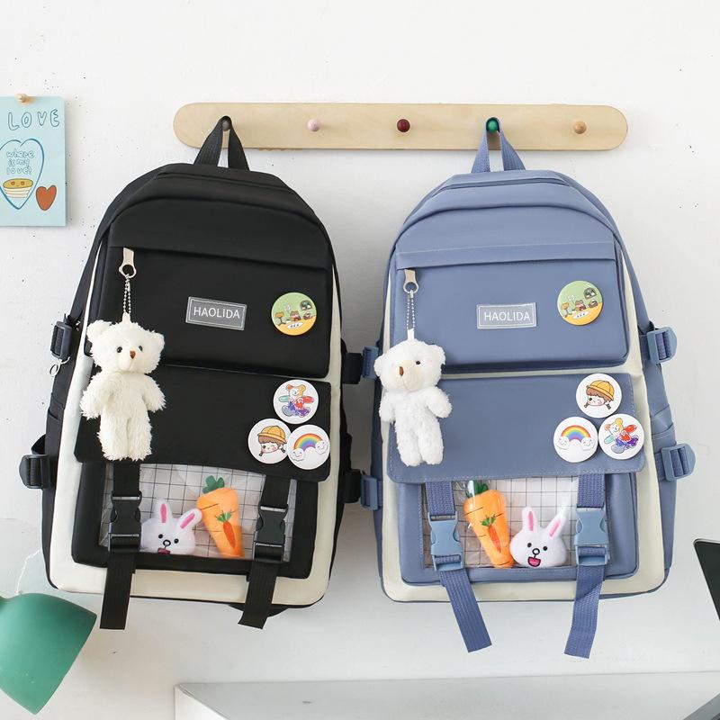 Five Piece Set Student Schoolbag Transparent Backpack  Women Outdoor Portable Storage Bags Large Capacity Travel Bag Gift