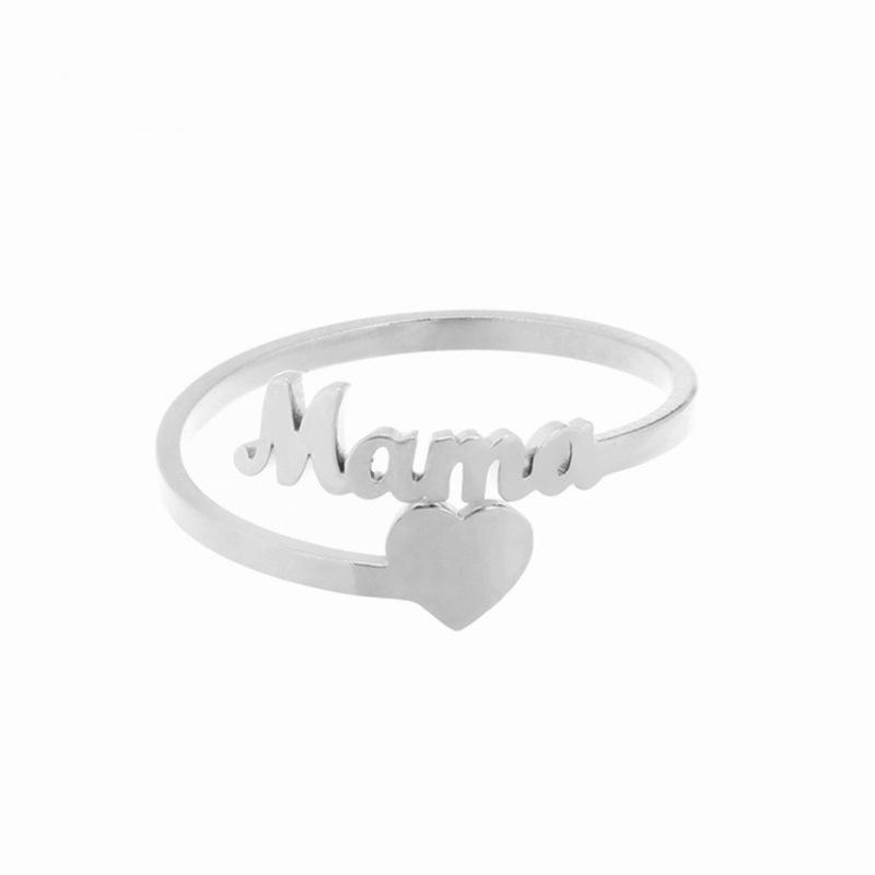 Creative Heart-Shaped English Letter 'Mama' Ring - Fashionable European and American Open Design
