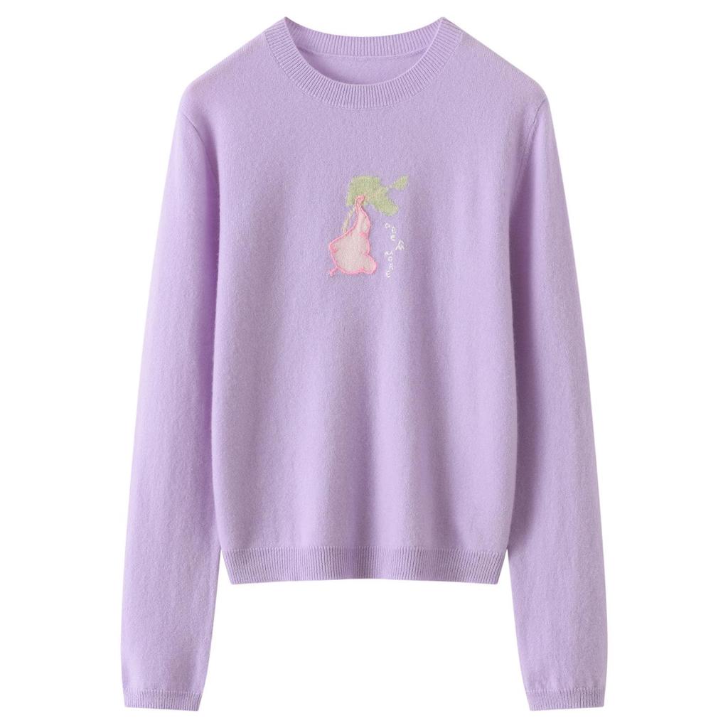 Lekasha Women's 100% Cashmere Embroidered Round Neck Sweater for Autumn and Winter