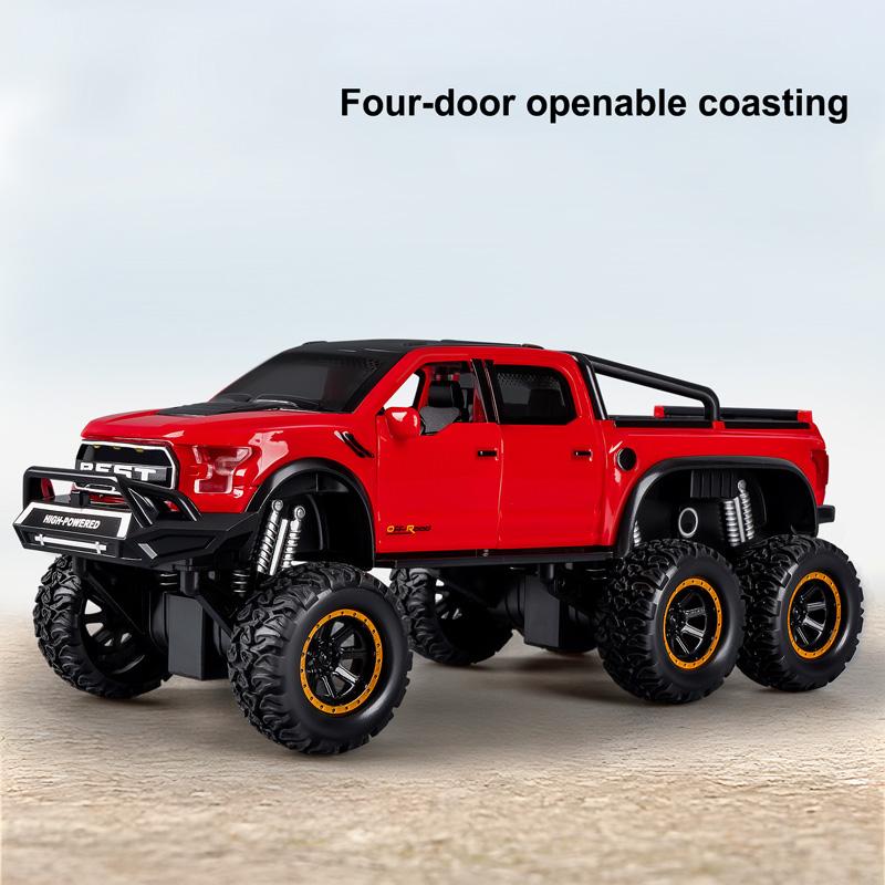 New Six-wheel Shock-absorbing Off-road Vehicle Pickup Truck Model Simulation Light Music Coaster Toy Children's Birthday Gift