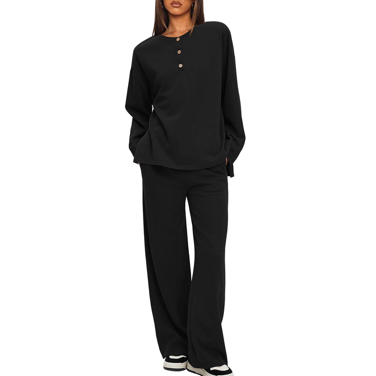 

Two Piece Sets For Women Casual Loose Long Sleeve Shirts And High Waisted Drawstring Shorts Tracksuit Outfits XL чорний