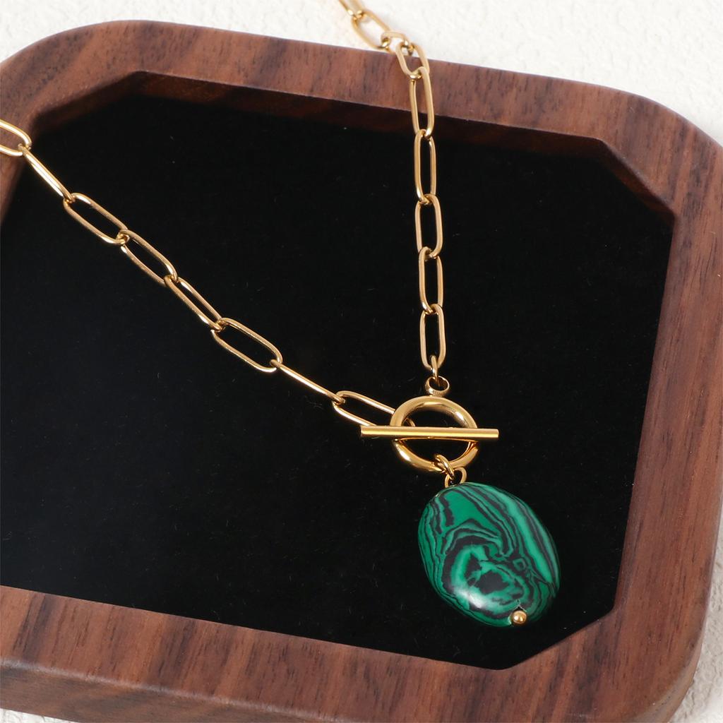 Ins Fashionable Versatile Necklace for Women Natural Stone Turquoise Paperclip Chain Necklace