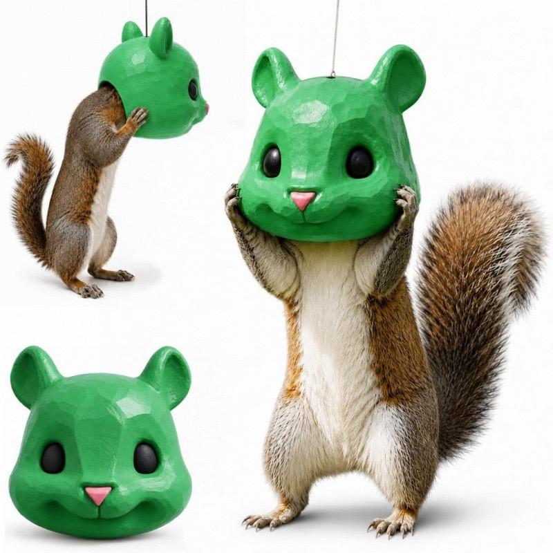 Squirrel Head Bird Feeder Outdoor Hanging Cartoon Garden Decor