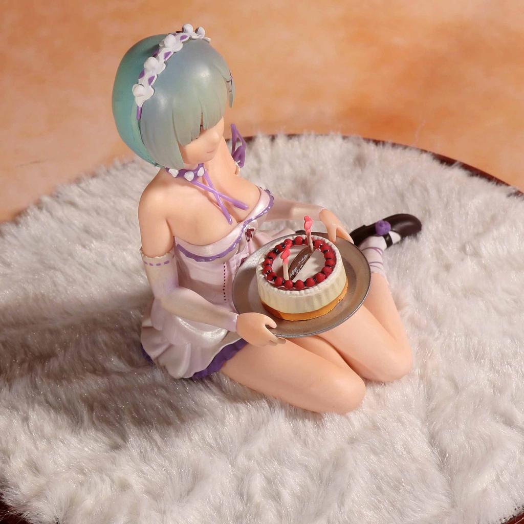 13CM Anime Zero kara Hajimeru Isekai Seikatsu Rem Birthday Cake Happy Birthday Sitting Model Toy Gift Action Figure With Base