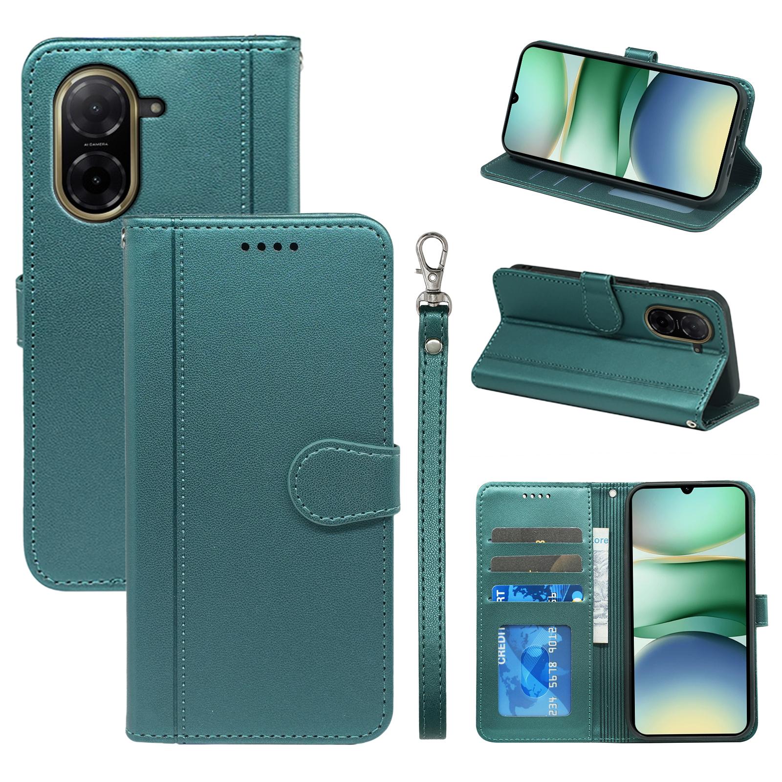 

Для Xiaomi Redmi A5 4G (171.7мм)/Чохол-гаманець для Poco C71 4G, шкіряний чохол для телефону на магнітній застібці з ремінцем Green