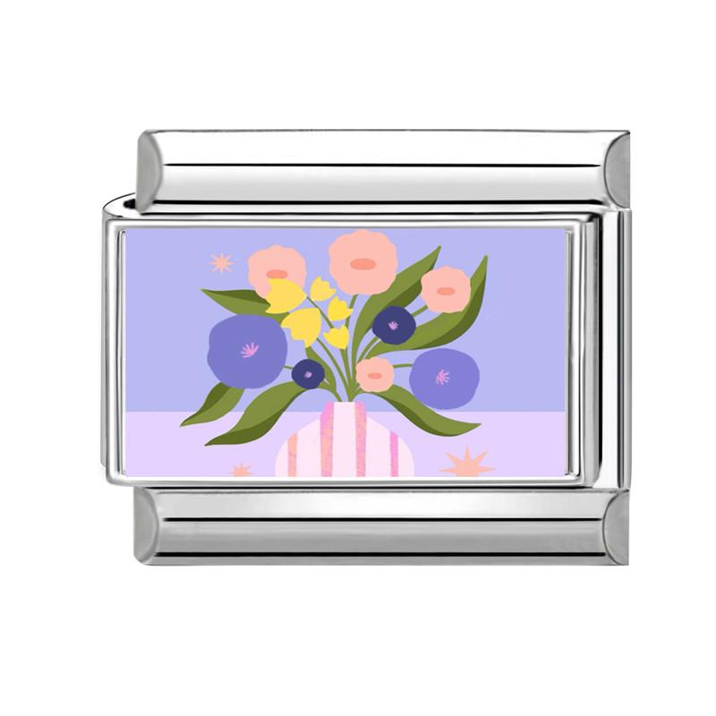 Colorful Art Printing Daisy Sunflower Tulip Rose Flowers Italian Charm Links Fit 9MM Stainless Steel Bracelet DIY Making Gifts