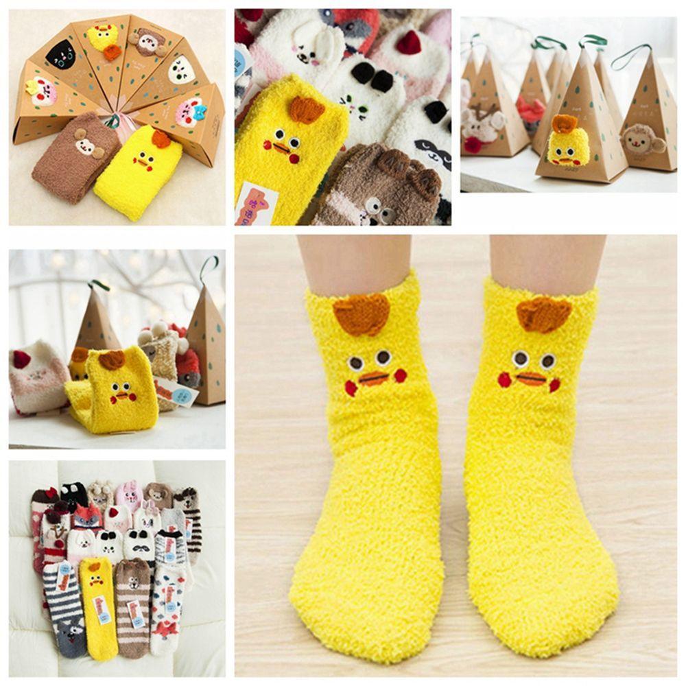 Soft with Tapered Box Cute  Hosiery Ankle Towel Winter Warm Animal Embroidery Floor Thicken Socks
