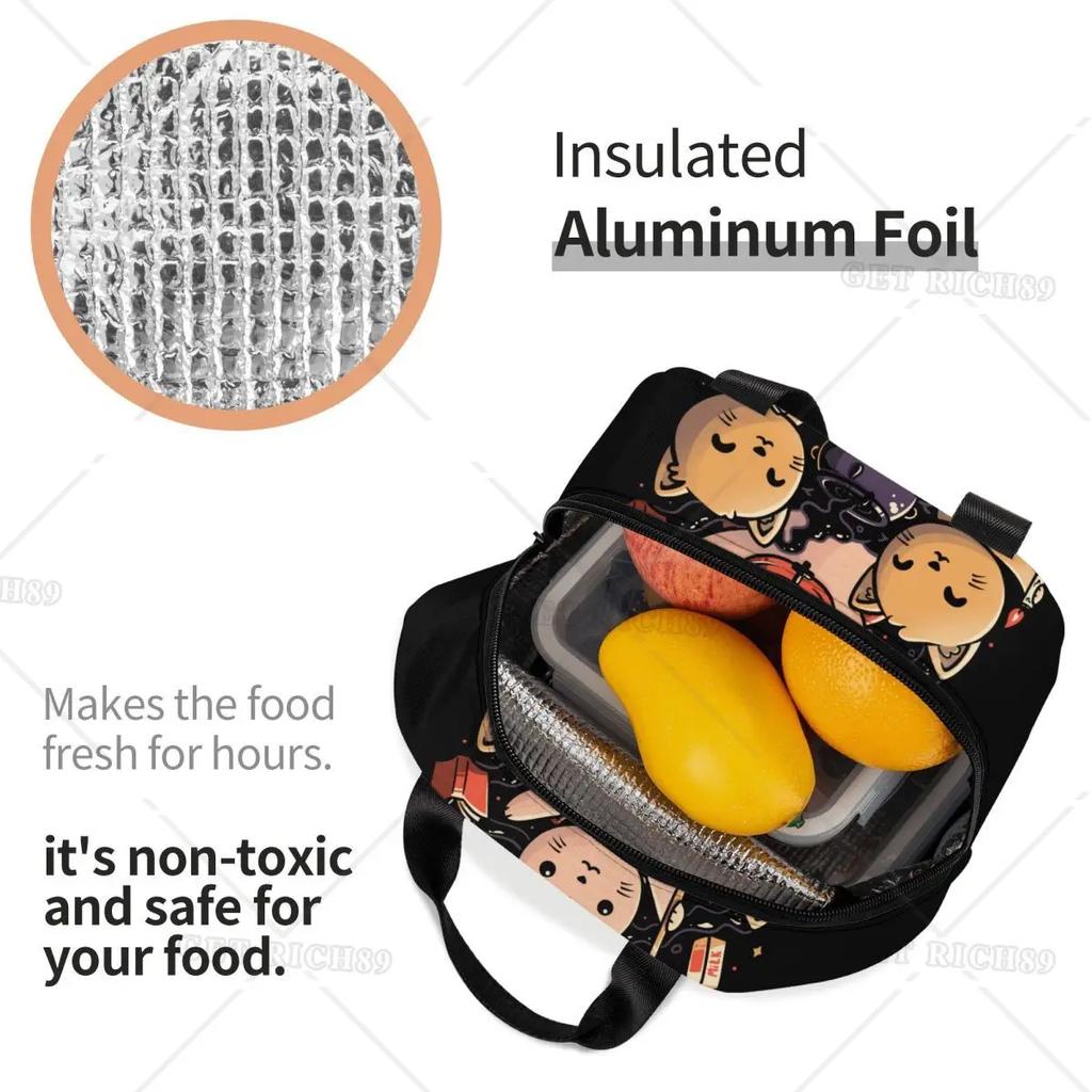 Satanic  Cat Insulated Lunch Bag Waterproof Thermal Cooler Lunch Box with Side Pocket for Women Men Kids Camping Travel