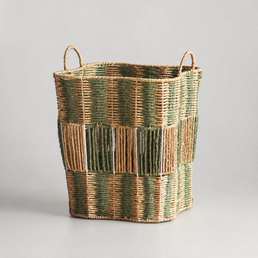 Paper Rope Laundry Basket Open-Top Handwoven Portable for Home