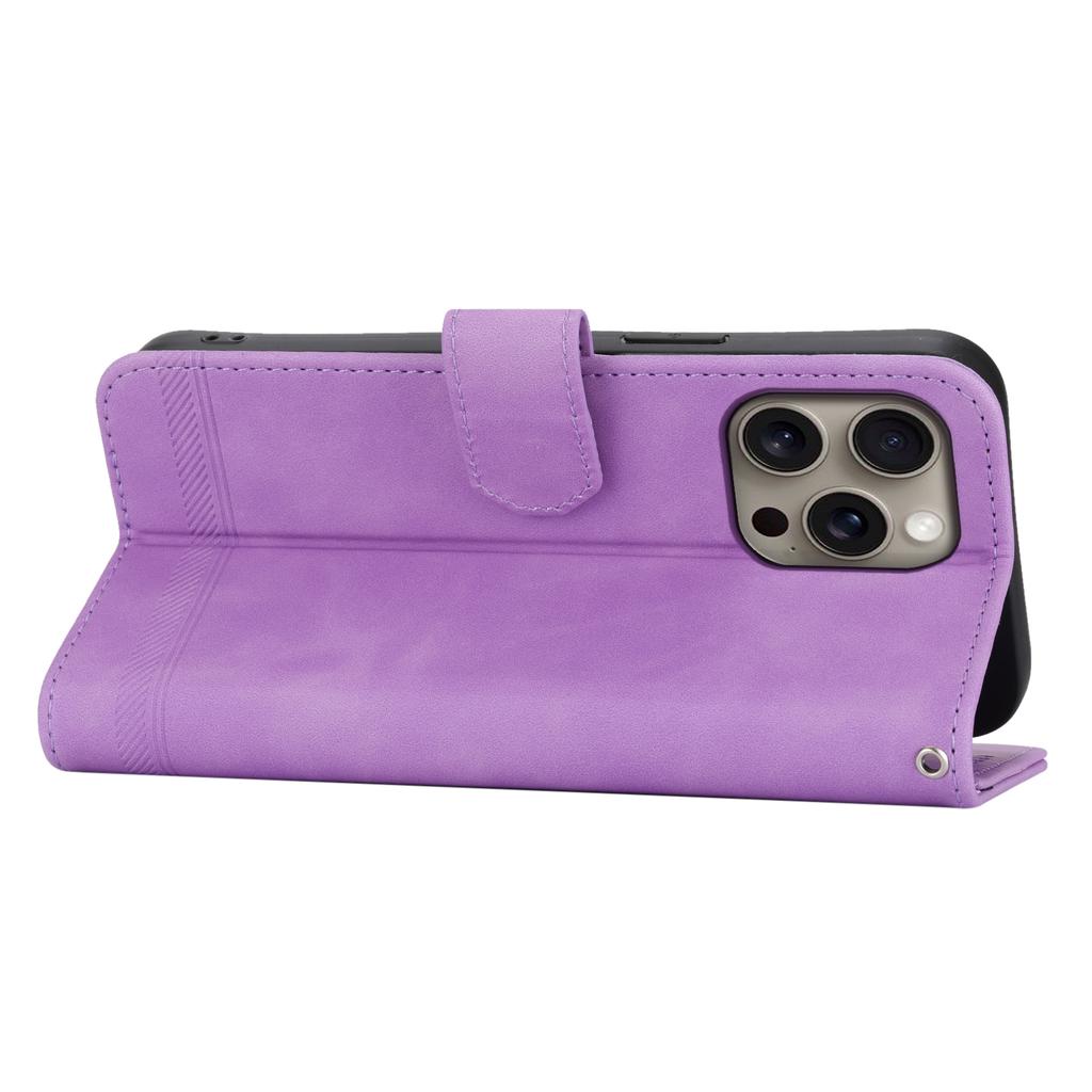 DIERFENG DF-03 For iPhone 16 Pro Max Wallet Case Anti-Drop Lines Imprinted Phone Cover