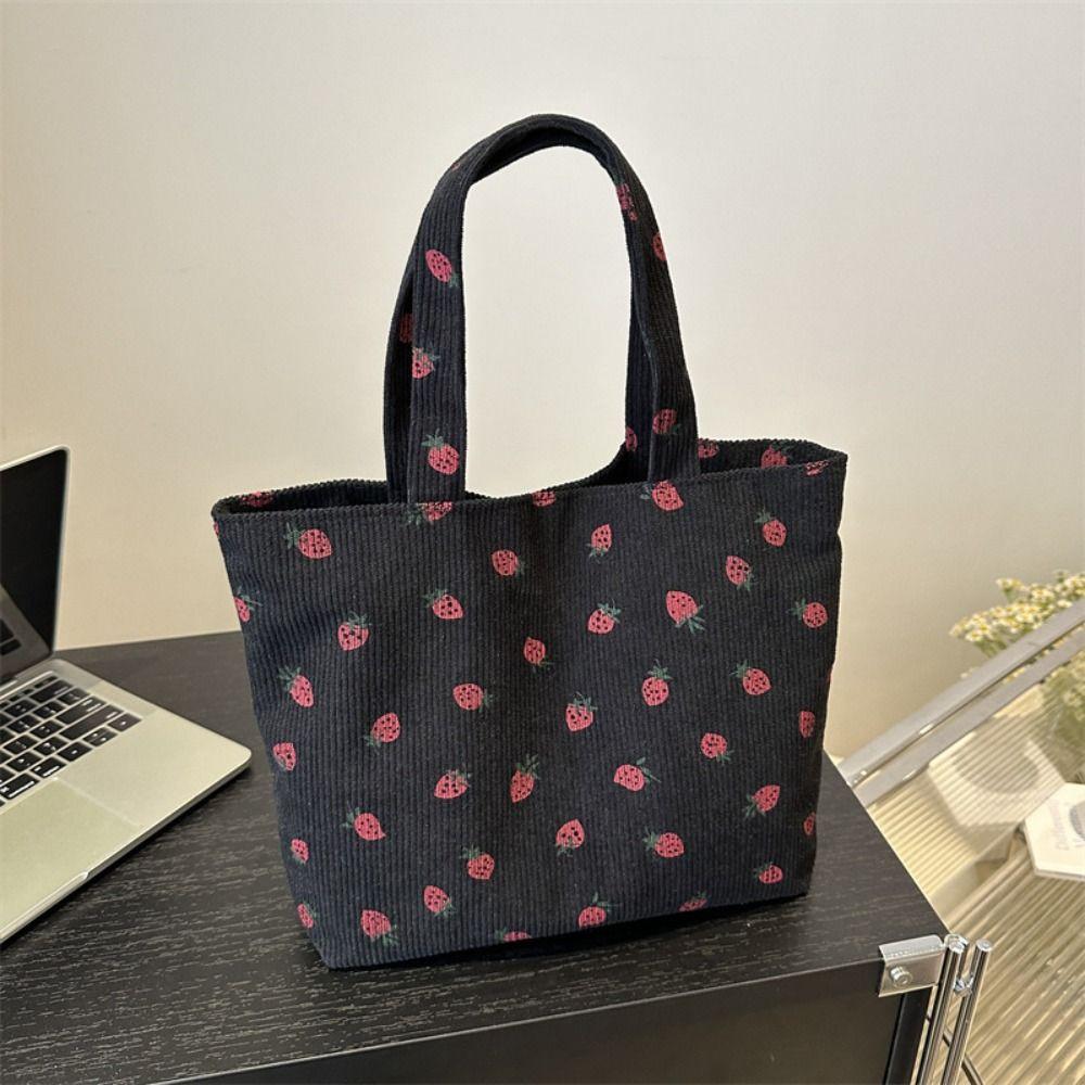 Printing Women Shoulder Bag Large Capacity Corduroy Handbag Casual Strawberry Tote Bag  Shopping