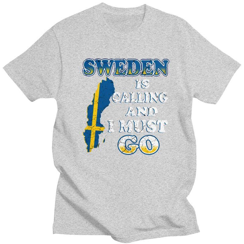 Mens Sweden Is Calling T Shirt Short Sleeve Cotton Tshirts Valentines Day Gift Casual Sweden Flag Tee Loose Fit Clothing
