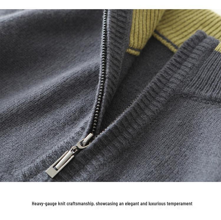 Men's Autumn/Winter Wool Knit Zipper Pullover - Seven-Needle Thickened Half-High Collar Sweater