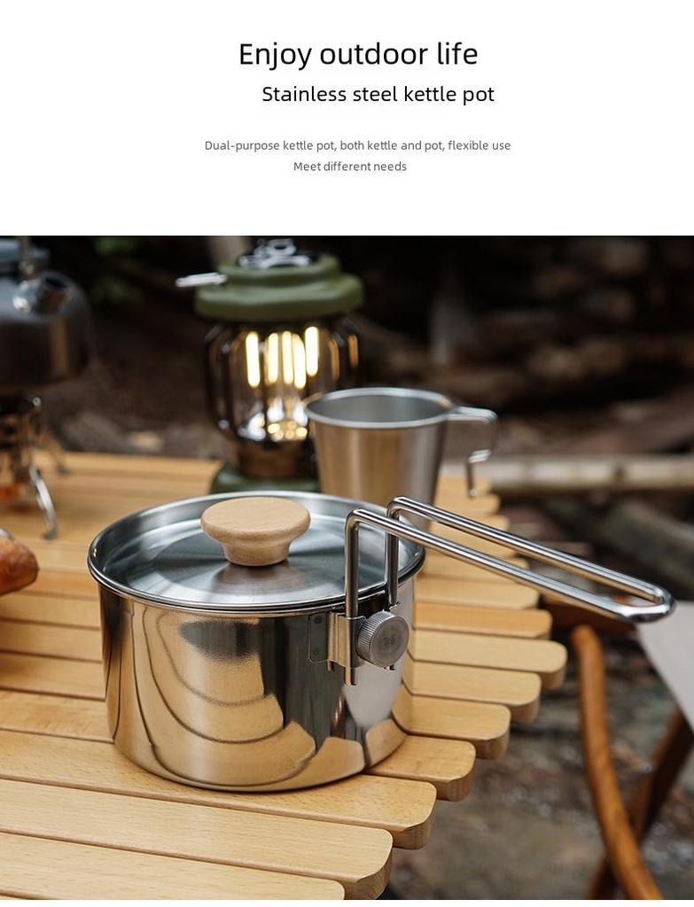 Przenośny Zestaw Outdoorowy ze Stali Nierdzewnej 304: Czajnik i Ekspres do Kawy na Kemping, Wędkowanie i Wspinaczkę