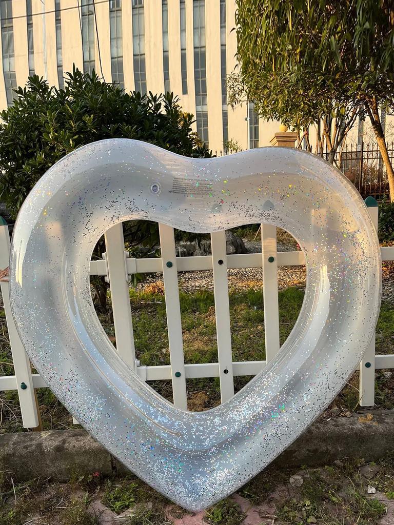 Large Heart Inflatable Toys Swimming Ring with Sequin Summer Pool Beach Party Photograph Inflatable Water Toys Circle