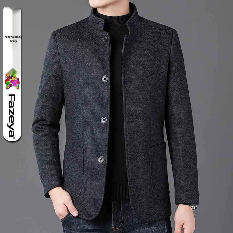 Мужская высококачественная шерстяная куртка приталенного кроя - Повседневный стиль для среднего возраста, Осень/Зима XXXL