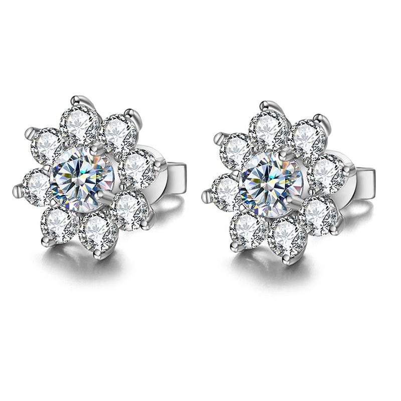 DW 0.5CT Moissanite Diamond Flower Stud Earrings for Women Real 925 Silver Solitaire Eternity Wedding Party Jewelry