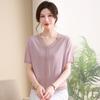 Mom's New Summer Bottoming Top Medium and Old Women's Collar Diamond-encrusted Shirt Short-sleeved Knitted Shirt Thin