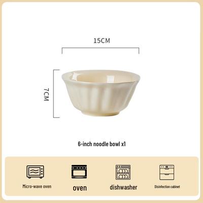 ZISIZ Cream Style Embossed Ceramic Noodle Bowl